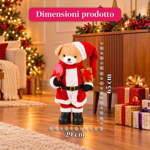 Plush Christmas Teddy Bear with Red and White Outfit, Three Sizes for Indoor Decoration