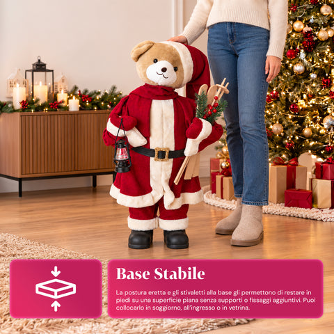 Plush Christmas Teddy Bear with Red and White Outfit, Three Sizes for Indoor Decoration