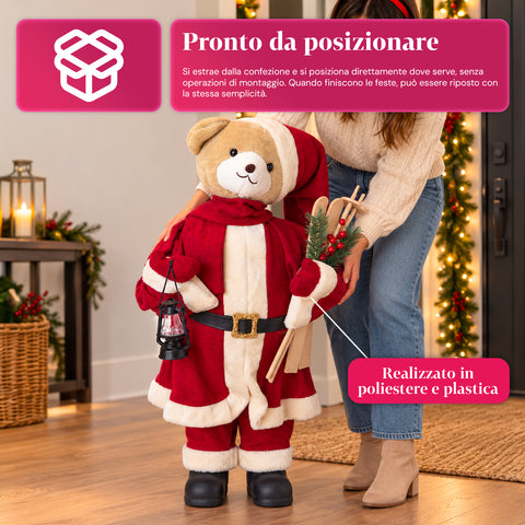 Plush Christmas Teddy Bear with Red and White Outfit, Three Sizes for Indoor Decoration