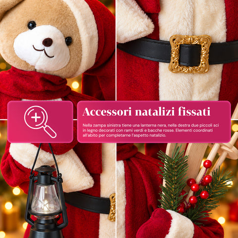 Plush Christmas Teddy Bear with Red and White Outfit, Three Sizes for Indoor Decoration
