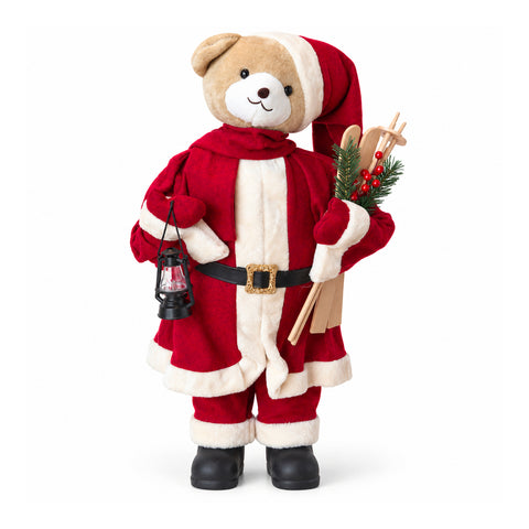 Plush Christmas Teddy Bear with Red and White Outfit, Three Sizes for Indoor Decoration