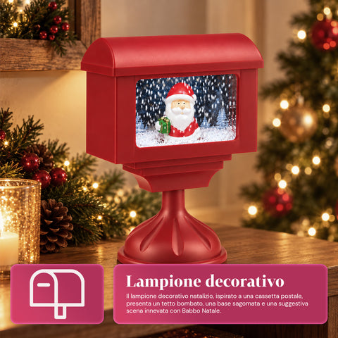 Christmas decorative lamppost mailbox with snow effect, LED lights and music, 2 variants: Santa Claus or Teddy Bear, height 41 cm, battery-powered