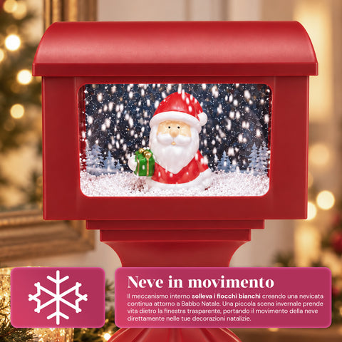 Christmas decorative lamppost mailbox with snow effect, LED lights and music, 2 variants: Santa Claus or Teddy Bear, height 41 cm, battery-powered