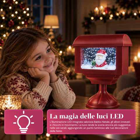 Christmas decorative lamppost mailbox with snow effect, LED lights and music, 2 variants: Santa Claus or Teddy Bear, height 41 cm, battery-powered