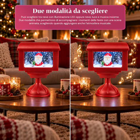 Christmas decorative lamppost mailbox with snow effect, LED lights and music, 2 variants: Santa Claus or Teddy Bear, height 41 cm, battery-powered