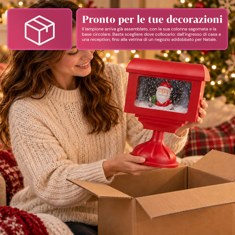 Christmas decorative lamppost mailbox with snow effect, LED lights and music, 2 variants: Santa Claus or Teddy Bear, height 41 cm, battery-powered