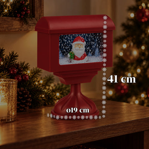 Christmas decorative lamppost mailbox with snow effect, LED lights and music, 2 variants: Santa Claus or Teddy Bear, height 41 cm, battery-powered