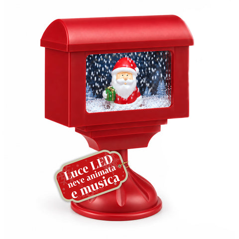 Christmas decorative lamppost mailbox with snow effect, LED lights and music, 2 variants: Santa Claus or Teddy Bear, height 41 cm, battery-powered