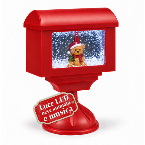 Christmas decorative lamppost mailbox with snow effect, LED lights and music, 2 variants: Santa Claus or Teddy Bear, height 41 cm, battery-powered