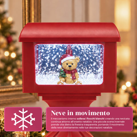 Christmas decorative lamppost mailbox with snow effect, LED lights and music, 2 variants: Santa Claus or Teddy Bear, height 41 cm, battery-powered