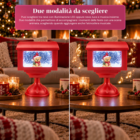 Christmas decorative lamppost mailbox with snow effect, LED lights and music, 2 variants: Santa Claus or Teddy Bear, height 41 cm, battery-powered