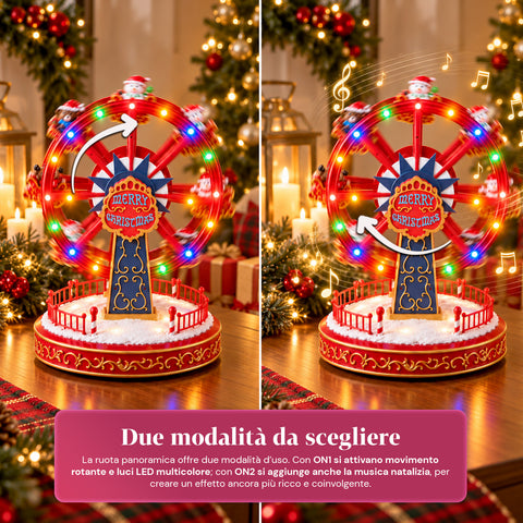 Christmas Ferris Wheel with LED Lights, Music and Rotating Motion, 2 Colors, Animated Christmas Decoration, Height 26 cm, Base 22 cm, Plastic