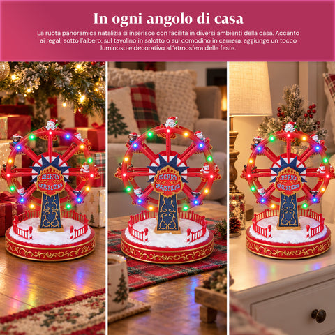 Christmas Ferris Wheel with LED Lights, Music and Rotating Motion, 2 Colors, Animated Christmas Decoration, Height 26 cm, Base 22 cm, Plastic