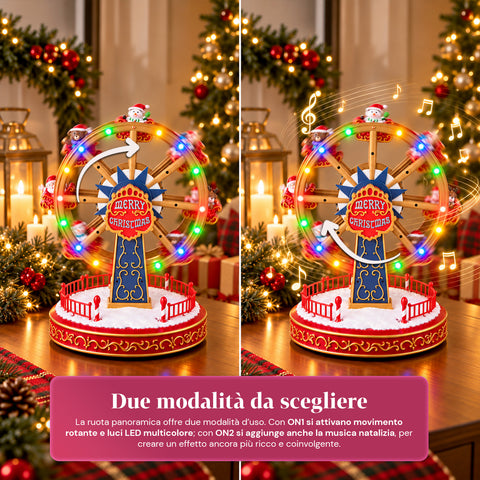 Christmas Ferris Wheel with LED Lights, Music and Rotating Motion, 2 Colors, Animated Christmas Decoration, Height 26 cm, Base 22 cm, Plastic