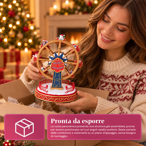 Christmas Ferris Wheel with LED Lights, Music and Rotating Motion, 2 Colors, Animated Christmas Decoration, Height 26 cm, Base 22 cm, Plastic