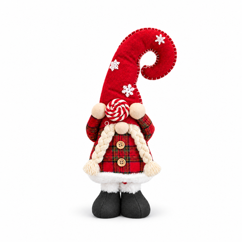 Extendable Christmas Gnome 60-80 cm, Tartan Fabric Tabletop Decoration