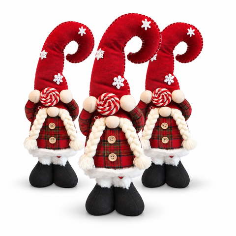 Extendable Christmas Gnome 60-80 cm, Tartan Fabric Tabletop Decoration
