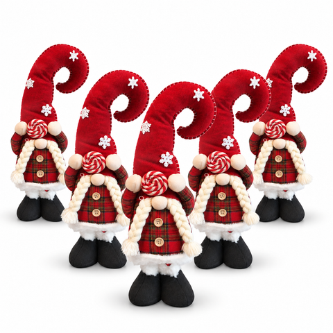 Extendable Christmas Gnome 60-80 cm, Tartan Fabric Tabletop Decoration