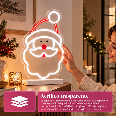 Neon LED Santa Claus Light 25x40 cm, Red and White Light