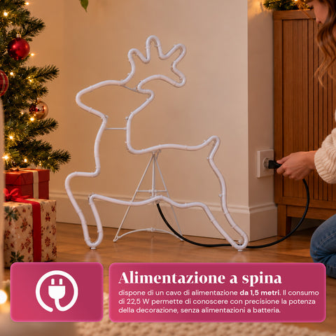 Cool White Neon LED Reindeer Light 65x58 cm, Indoor and Outdoor