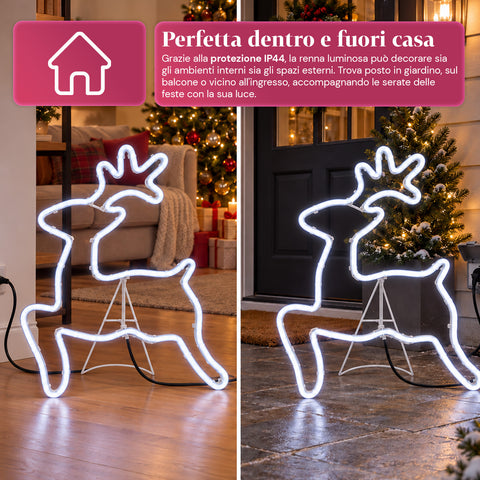 Cool White Neon LED Reindeer Light 65x58 cm, Indoor and Outdoor