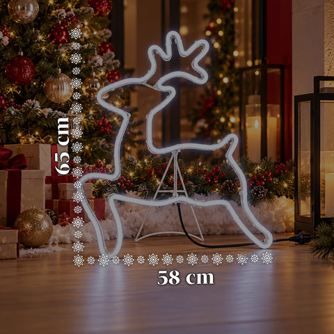 Cool White Neon LED Reindeer Light 65x58 cm, Indoor and Outdoor