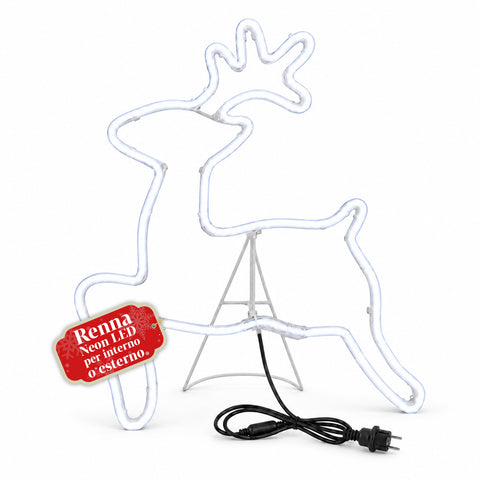Cool White Neon LED Reindeer Light 65x58 cm, Indoor and Outdoor