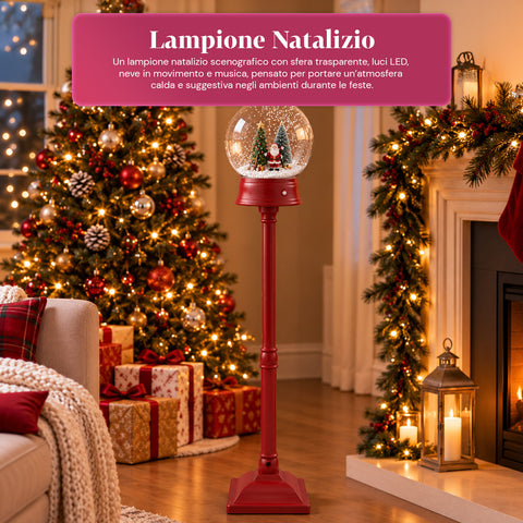 Christmas Street Lamp with Blown Snow, Music, and LED Lights - 3 Variants: White or Red Sphere 150 cm and Mailbox 160 cm
