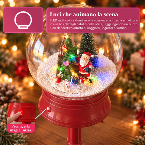 Christmas Street Lamp with Blown Snow, Music, and LED Lights - 3 Variants: White or Red Sphere 150 cm and Mailbox 160 cm