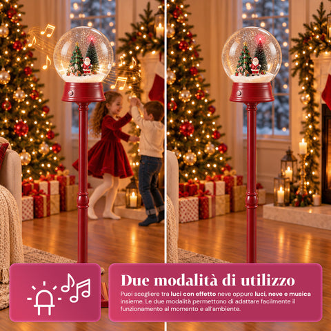 Christmas Street Lamp with Blown Snow, Music, and LED Lights - 3 Variants: White or Red Sphere 150 cm and Mailbox 160 cm