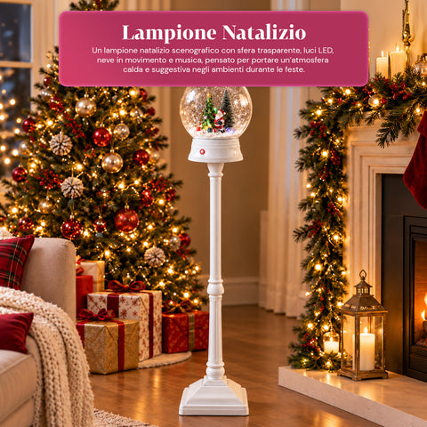 Christmas Street Lamp with Blown Snow, Music, and LED Lights - 3 Variants: White or Red Sphere 150 cm and Mailbox 160 cm