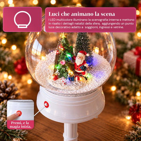 Christmas Street Lamp with Blown Snow, Music, and LED Lights - 3 Variants: White or Red Sphere 150 cm and Mailbox 160 cm