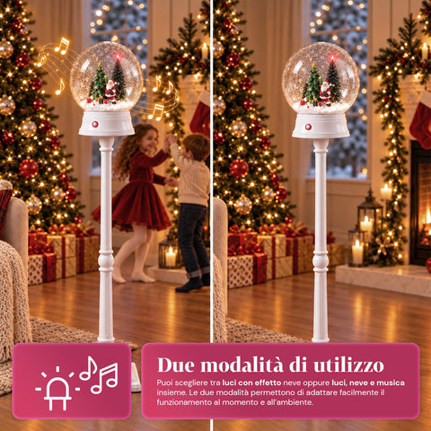 Christmas Street Lamp with Blown Snow, Music, and LED Lights - 3 Variants: White or Red Sphere 150 cm and Mailbox 160 cm