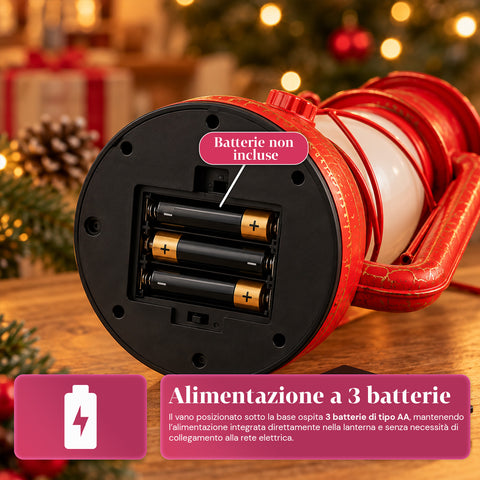 Red LED Christmas Lantern with Flame Effect and Christmas Music, Hanging Hook and Gold Details, 15x11x25 cm Decoration