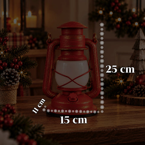 Red LED Christmas Lantern with Flame Effect and Christmas Music, Hanging Hook and Gold Details, 15x11x25 cm Decoration