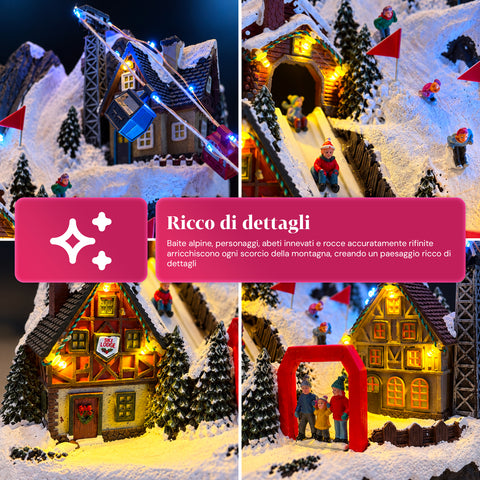 Illuminated Christmas Village with Moving Slide, Cable Car, LED Lights and Christmas Music – 28x19x32 cm
