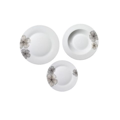 18-piece round porcelain dinnerware set with Gris decoration