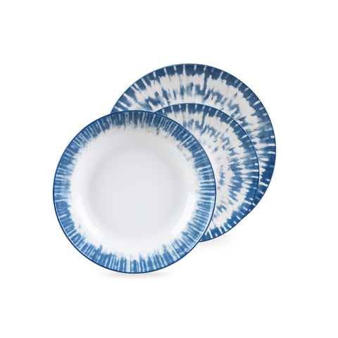 18-Piece Iride Porcelain Dinnerware Set, Light Blue and White with Elegant Design