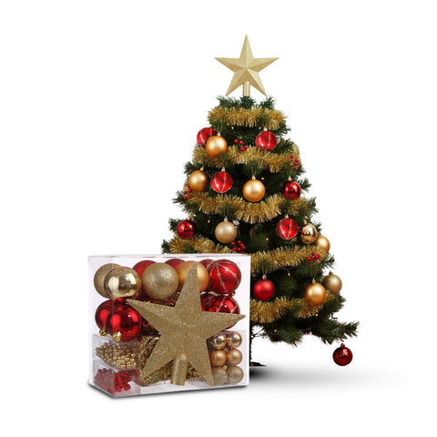44-Piece Red and Gold Christmas Decorations Kit – With Star Topper