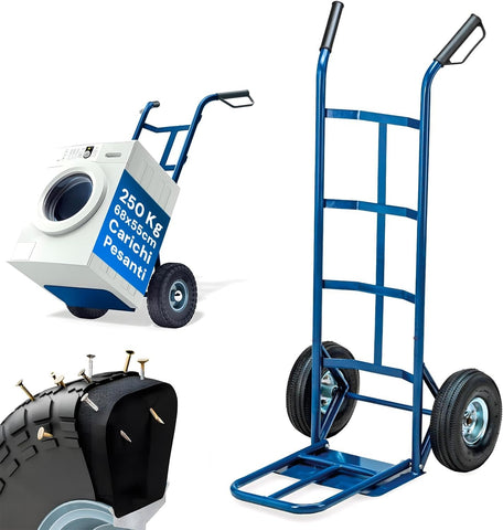 250 kg Steel Loading Cart, Blue, with Heavy-Duty Pneumatic Wheels