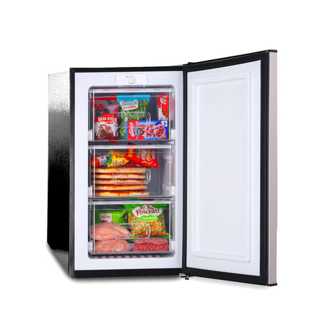80-Liter Single-Door Freezer with Front Opening and Two-Tone Silver/Black Design