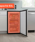 Freezer Monoporta 80 Litri con Apertura Frontale e Design Bicolore Argento/Nero