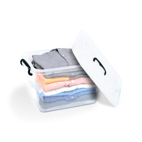 Transparent Plastic Container with Lid and Wheels 85l