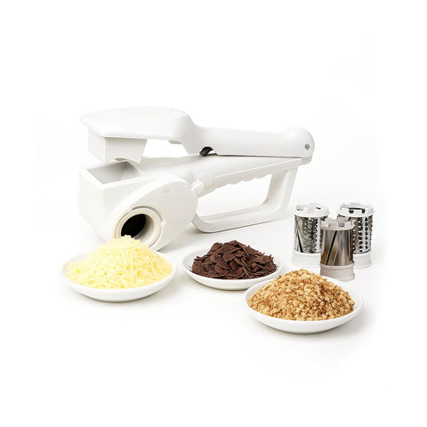 White Rechargeable Electric Grater with 3 Stainless Steel Drums