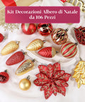 Set Addobbi Natalizi 106 Pezzi Rosso e Oro – Con Stelle e Fiori Glitter