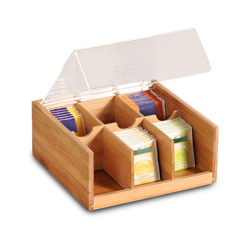 Bamboo Herbal Tea and Tea Organizer with 6 Practical Compartments