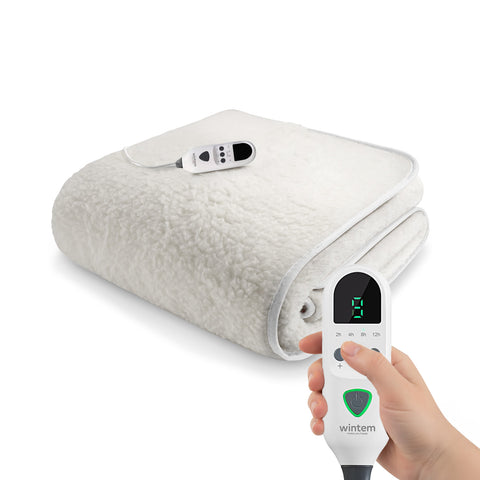 Heated Electric Blanket Mattress Pad in Synthetic Wool - Timer and 9 Temperature Settings