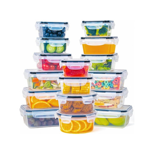 Set of 16 Food Containers for Refrigerator and Pantry – Secure Snap Closure