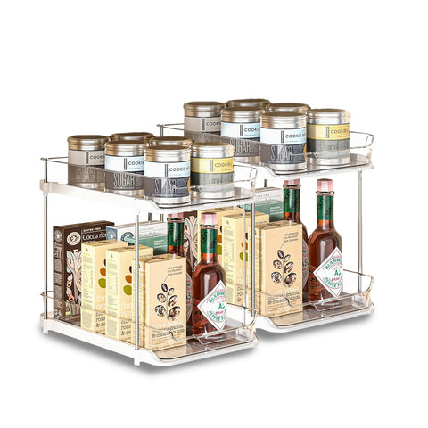 Set of 2 Multi-Purpose Organizers with 2 Stackable Shelves for Kitchen, Bathroom, Living Room