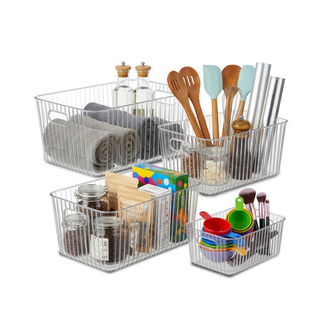 Set of 4 Transparent Containers with Handles - Stackable and Durable